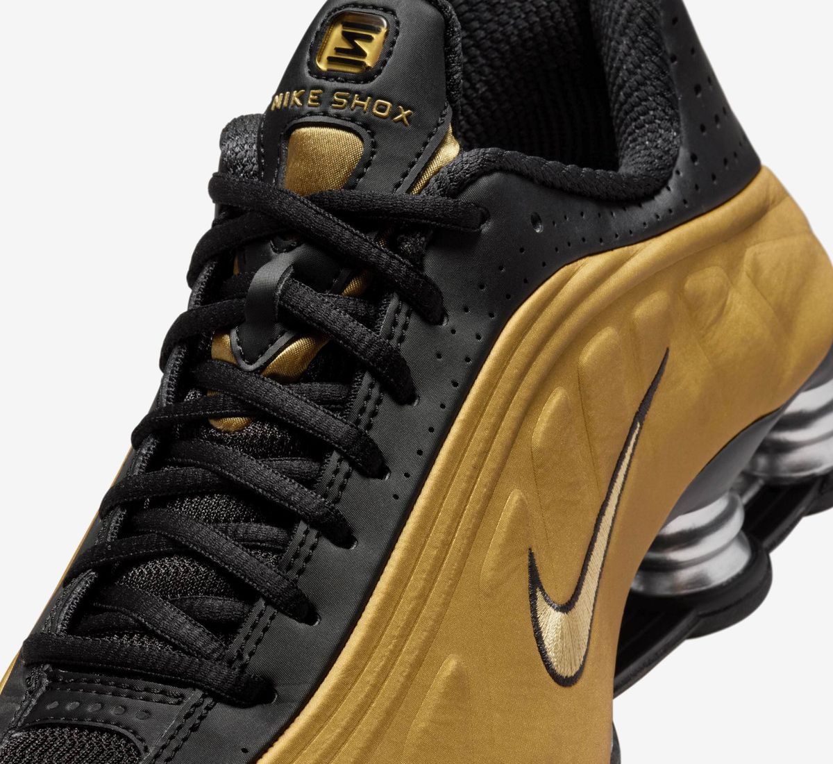AcmShops black and pink suede nike shox shoes sneakers Nike Shox R4 Nike Wmns Shox R4 AR3565 005 Black Silver Gold Metallic