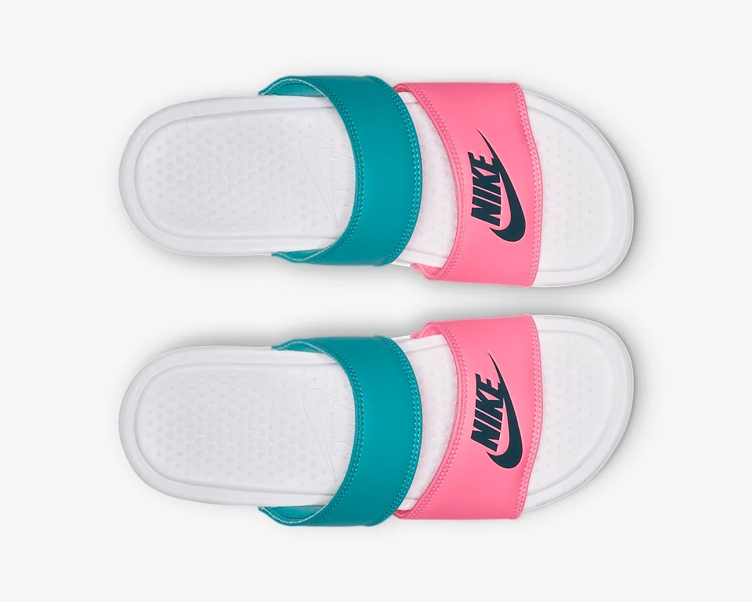 GmarShops - Womens Nike Benassi Ultra Slide White Blue Pink Womens Shoes 819717 - 105 - nike roshe one flight weight orange and pink