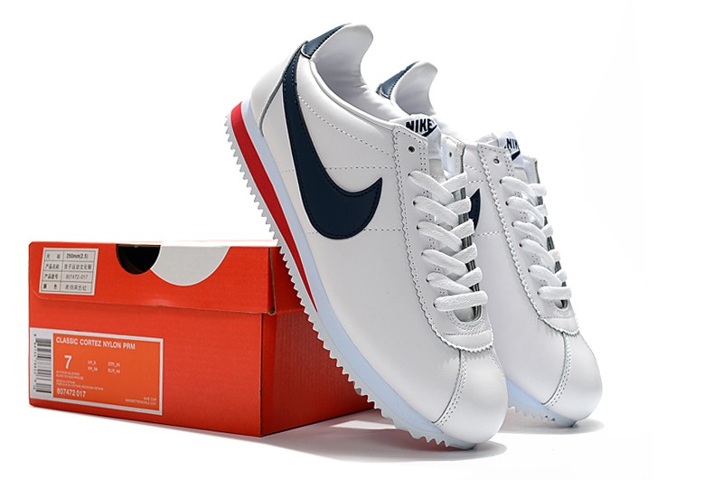 Nike Classic Prm Leather White Navy Blue Red Casual 807472 - GmarShops - 017 - cheetah jordan or nike shoes
