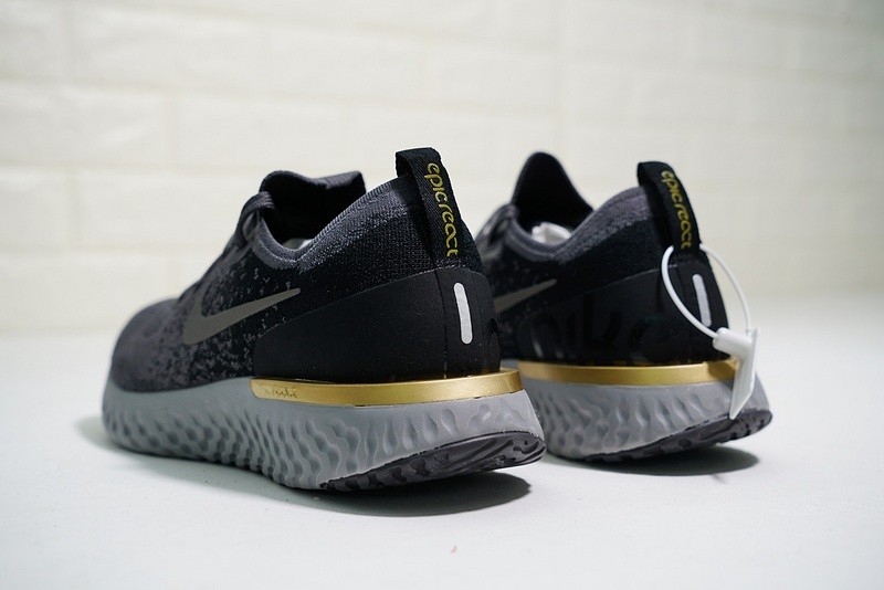 MultiscaleconsultingShops - Nike React Flyknit Grey Black Gold Shoes AQ0067 - 009 nike flight falcon shoes black women