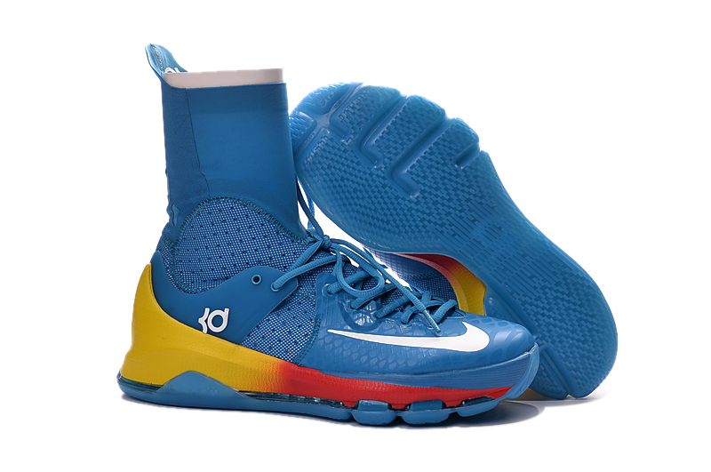 KD VIII Elite High x Nike Sneaker Collab Is On Fire Nike Zoom KD 8 Elite Away VIII Men Basketball Shoes Boots High Blue Orange Crimson White 834185 GaleriahitShops