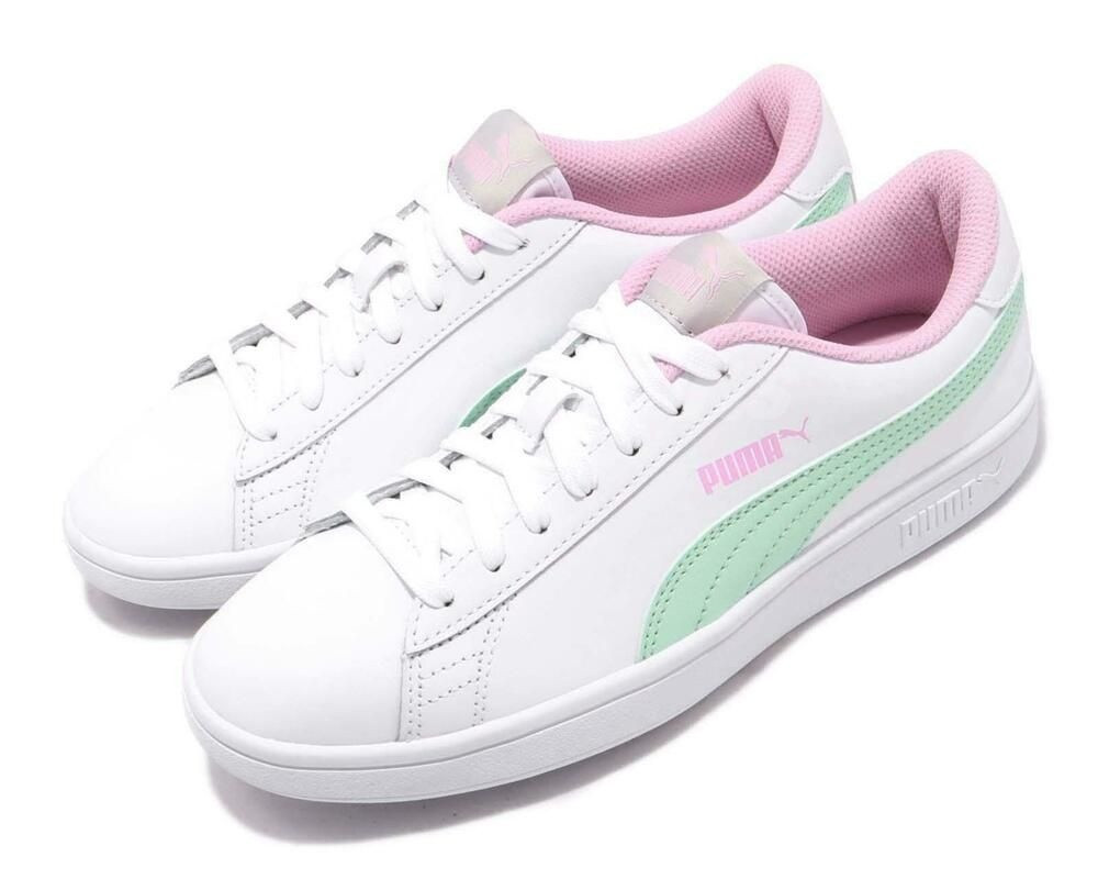 StclaircomoShops 11 PUMA Smash V2 L Jr White Fair Aqua Pale Pink Junior Casual Shoes boys 365170 air jordan xxx1 black green red basketball Shoes boys discount Puma Shoes