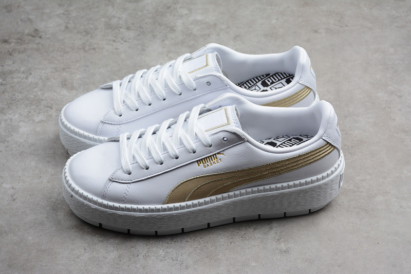 Puma Womens Platform Trace Varsity White Metallic Gold Womens Shoes 367728 02 Puma Shoes Flat Sandal Twostraps Lth GaleriahitShops